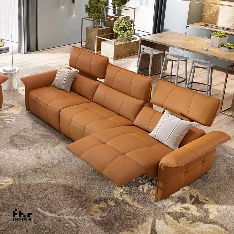 Home.Cinema Orange - Electric Automatic Recliner Genuine Leather Sofa