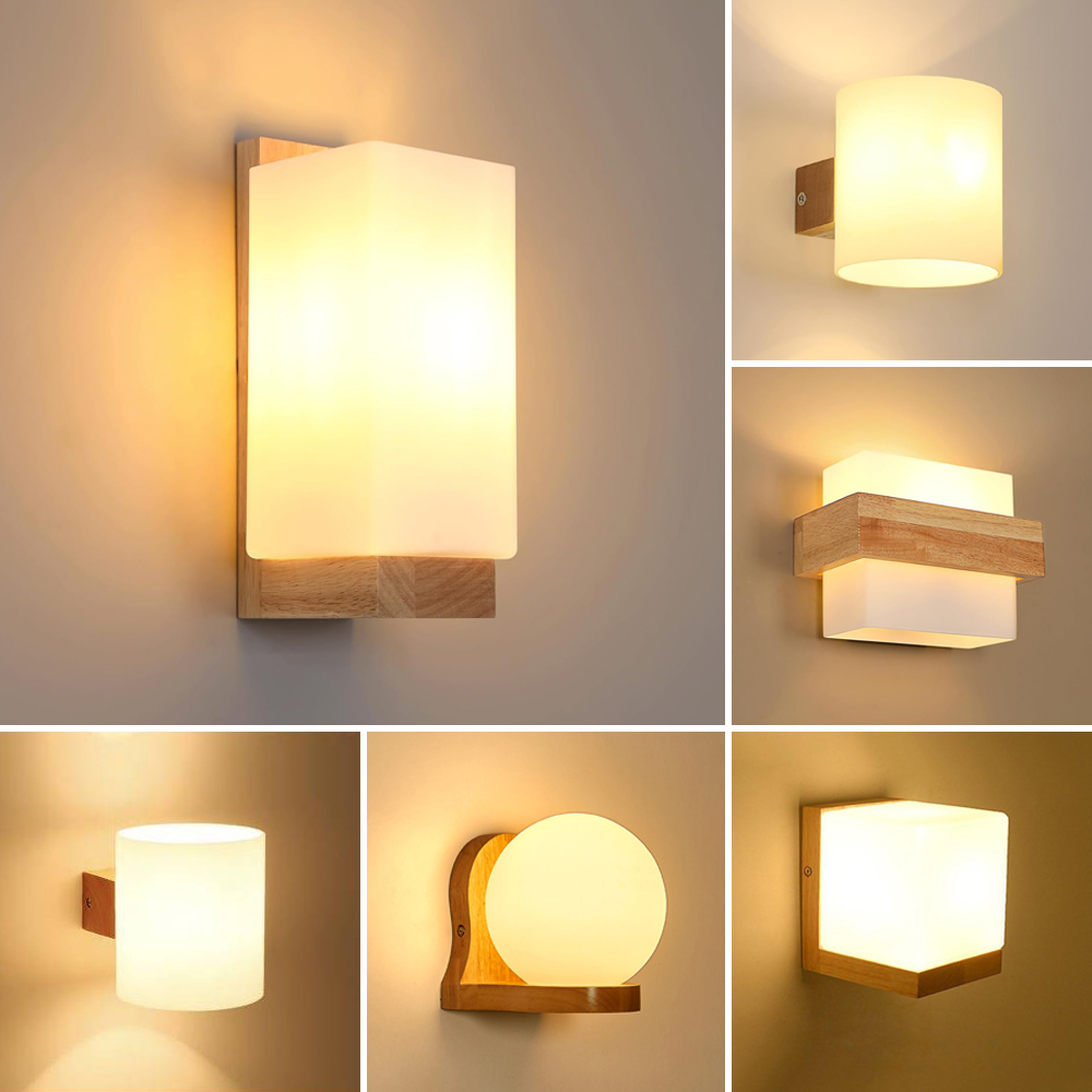 Nordic Wood Wall Lamps with Gl - Home Cinema Glasses 评论和价格
